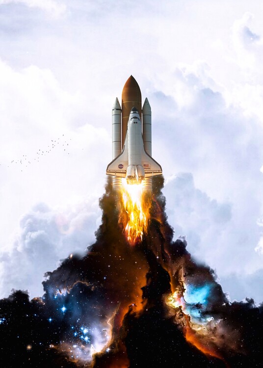 Poster Space Launch Rocket in Sky