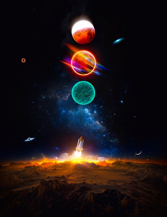 Poster Rocket launch and single astronaut