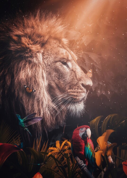 Poster King Lion in Exotic Jungle