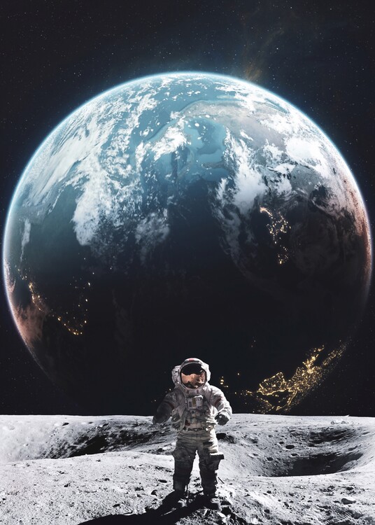 Poster Walking on the Moon Earth View