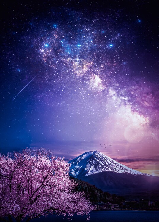 Poster Mount Fuji Purple Milky Way