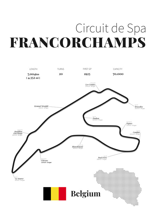 Poster Spa Francorchamps racetrack (white)