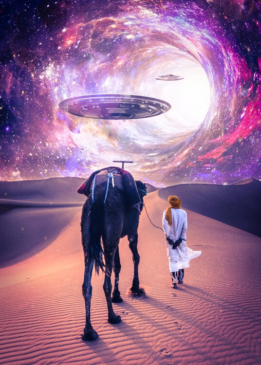 Poster Flying saucers in the desert