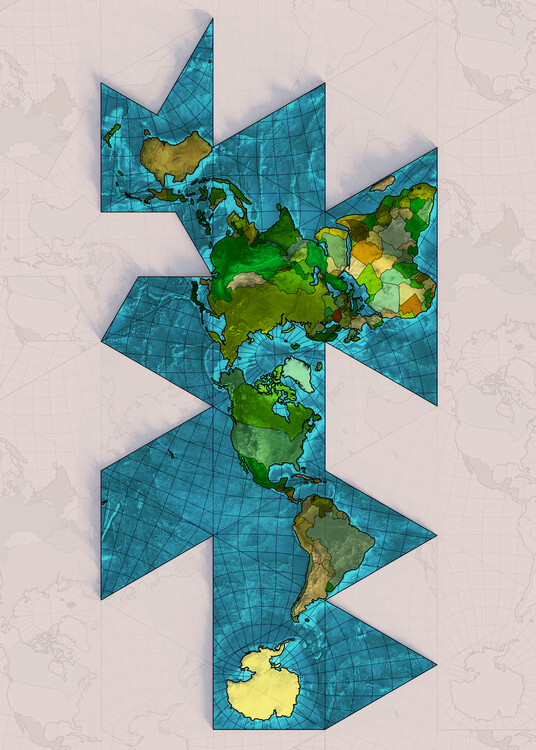 Poster Dymaxion World map fuller projection