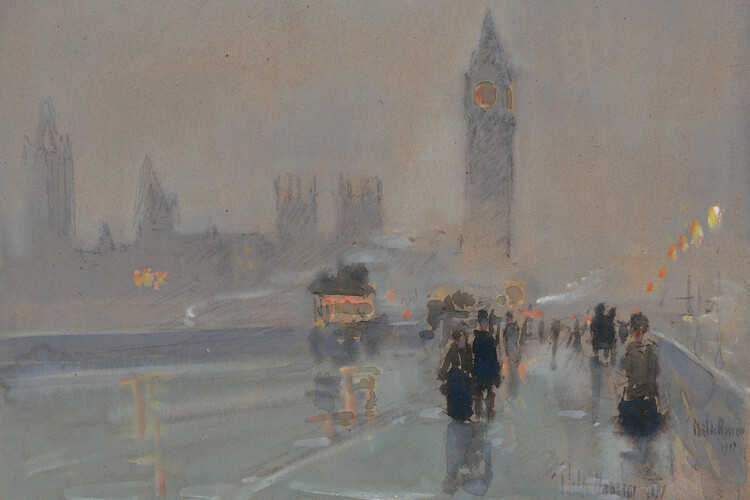 Плакат Big Ben (Traditional Vintage London Cityscape Drawing) - Frederick Childe Hassam