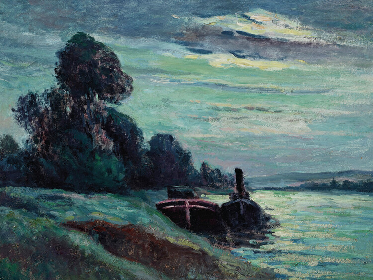 Плакат Barges on the Seine (Evening Waterside Landscape) - Maximilien Luce