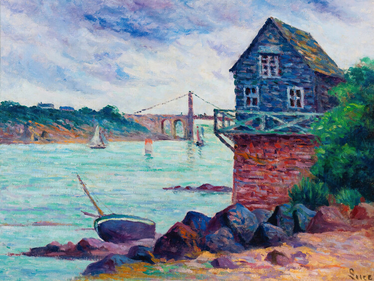 Canvas Print The Suspension Bridge (Vintage Waterside Landscape) - Maximilien Luce