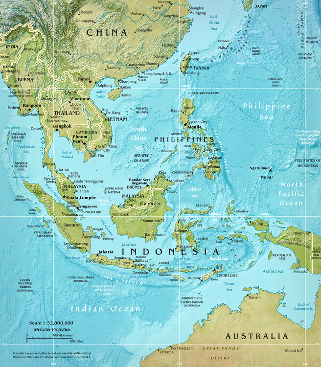 Poster Southeast Physical Asia Map