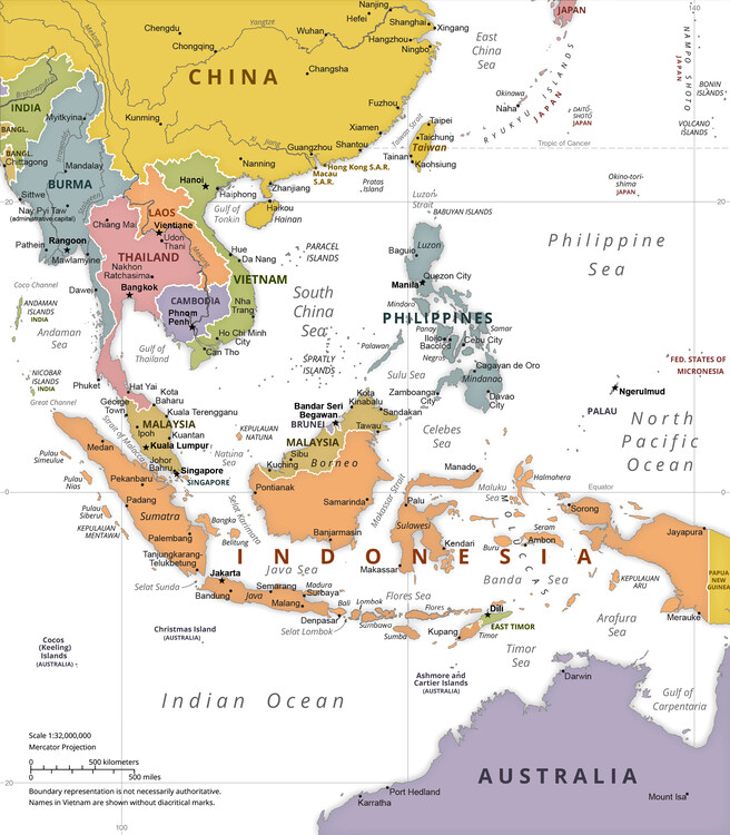 Plakát Southeast Political  Asia Map