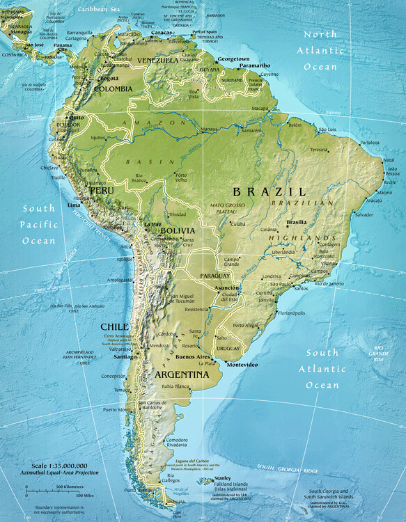 Poster South America Physical Map
