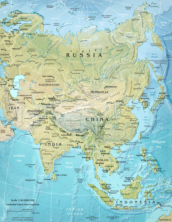 Plakát Asia Physical Map