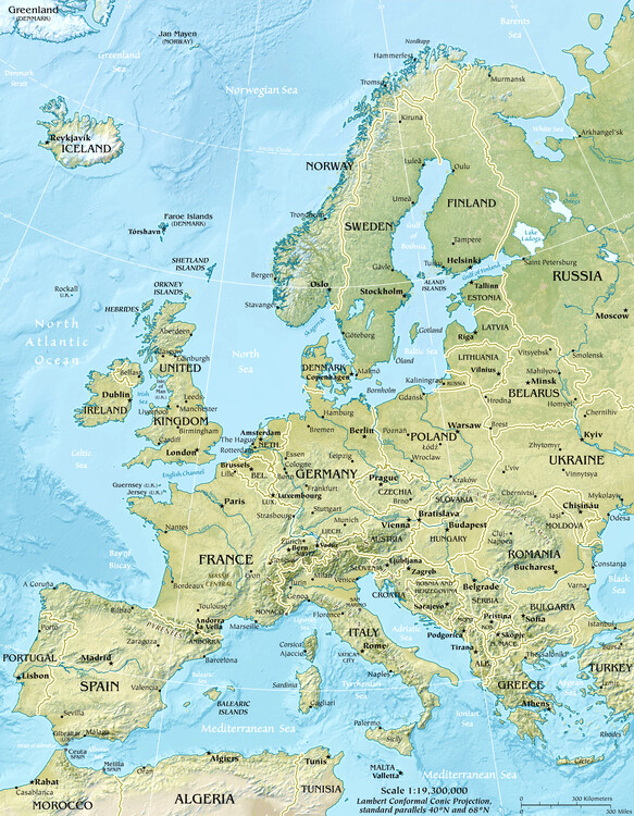 Poster Physical Europe Map