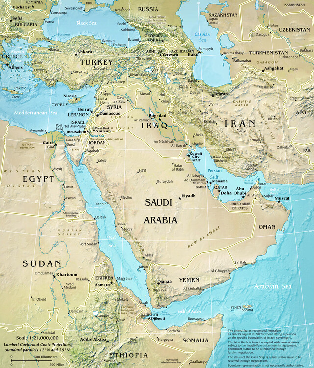 Poster Physical Middle East Map