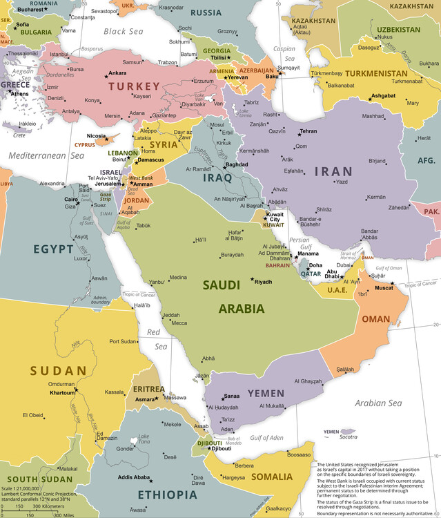 Poster Political Middle East Map