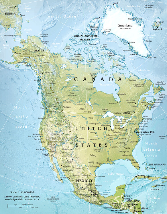 Poster Physical North America Map