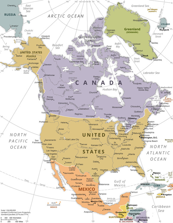 Poster Political North America Map