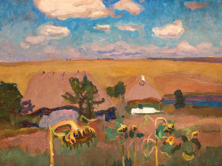 Canvas Print Sunflowers (Vintage Autumn Landscape) - Jan Stanislawski