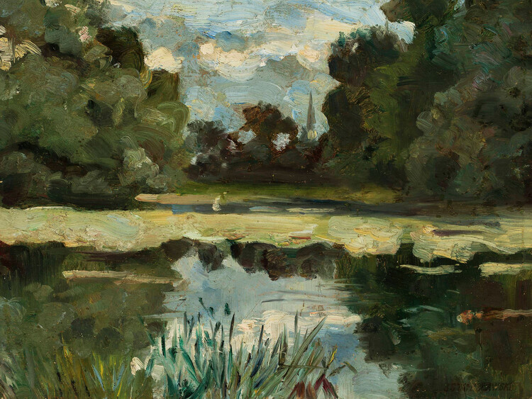 Canvas Print Park Landscape with a Pond (Vintage Waterside) - Jan Stanislawski