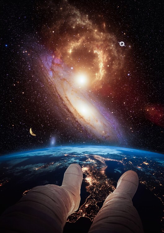 Plagát Astronaut weightlessness Earth, Galaxy and Black Hole