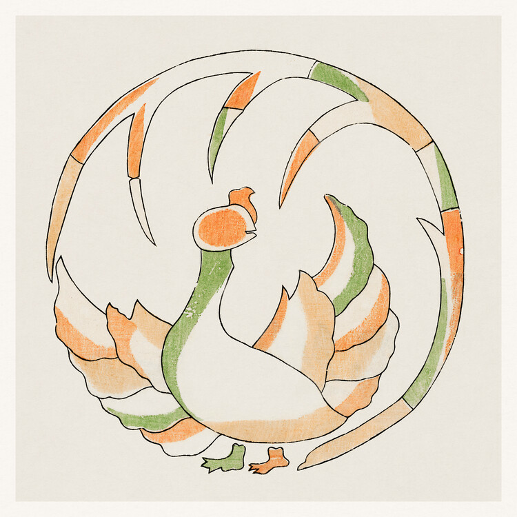 Poster Traditional Japanese Woodblock Rooster No.2 (Japandi Design) - Taguchi Tomoki