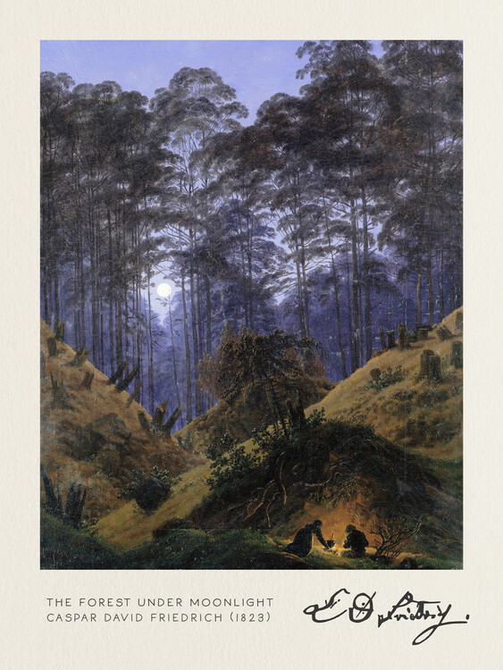 Canvas Print The Forest under Moonlight (Vintage Fantasy Landscape) - Casper David Friedrich