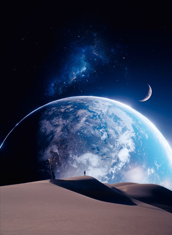 Plagát Top of the Dune and Planet Earth Fantasy