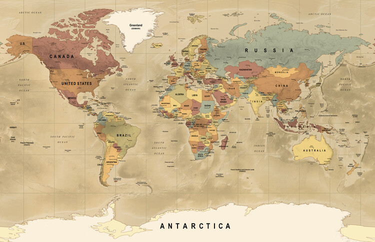 Poster Map of the world retro color