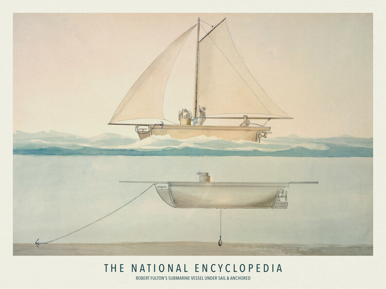 Принти на полотні Robert Fulton's Submarine Vessel Under Sail & Anchored - The National Encyclopedia