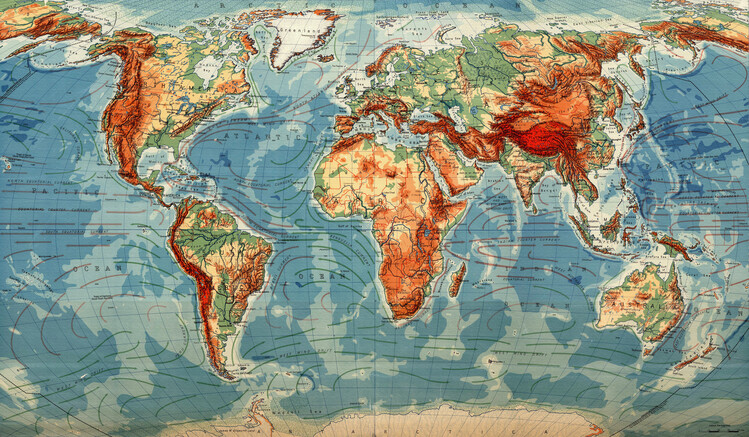 Poster Old Map of the World Vintage Atlas 1950