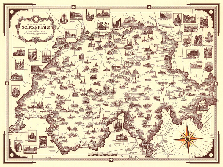 Poster A pictorial map of Switzerland, by Ernest Dudley Chase 1936