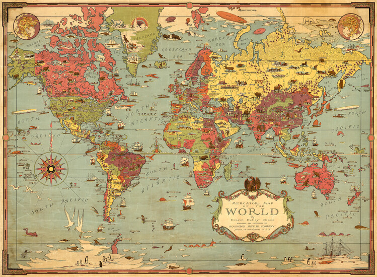 Poster Mercator Map of the World (Ernest Dudley Chase, 1931)