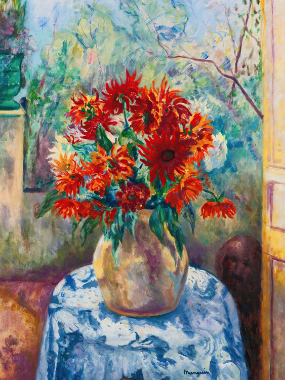 Canvas Print Dahlias On The Terrace Of L'oustalet, Saint-Tropez