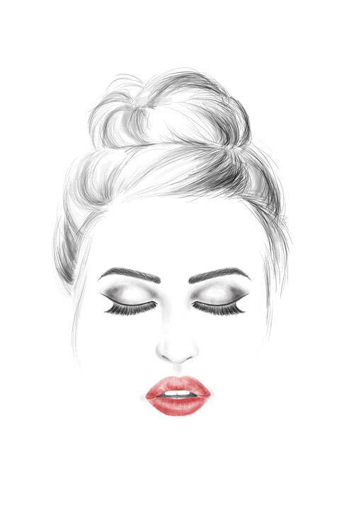 Poster Red lips messy bun