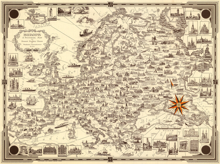 Plakat Europe pictorial map, by Ernest Dudley Chase