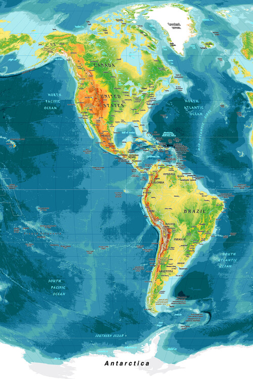 Poster Physical map of South and North America