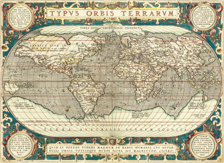 Poster Vintage Historic Map - Typus Orbis Terrarum, 1595, Abraham Ortelius