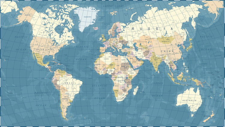 Poster Political World Map Vintage Style