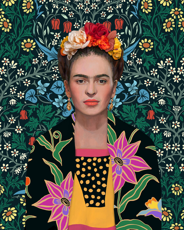 Poster Mexican woman with flowers