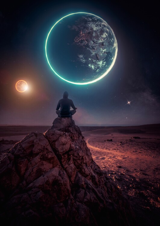 Plakát The Cosmos Meditation at the top rock and planets