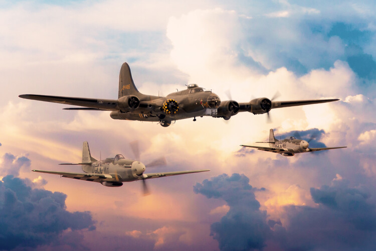 Poster USAAC B17 Flying Fortress and P51 Mustang