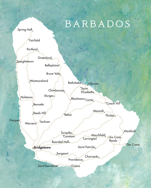 Poster Map of Barbados in aquamarine