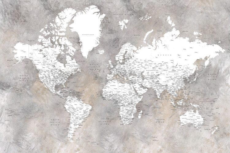 Poster Detailed world map in neutrals Vali
