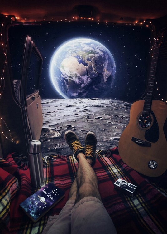 Plakat Gabriel on the moon chill on his van seeing planet earth