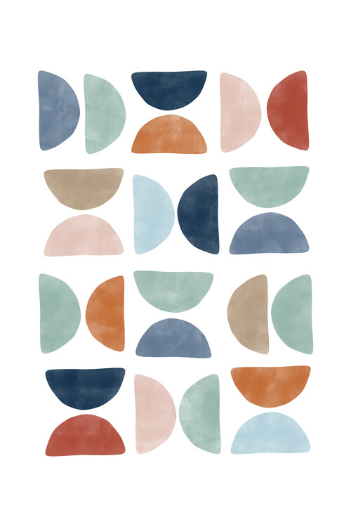 Canvas Print Blue & Rust Semicircles Poster