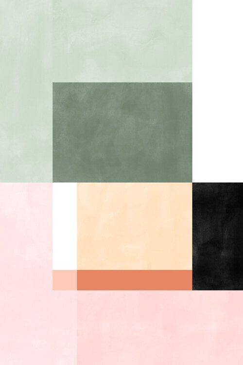 Poster Pink & Green Geometric Art No.1