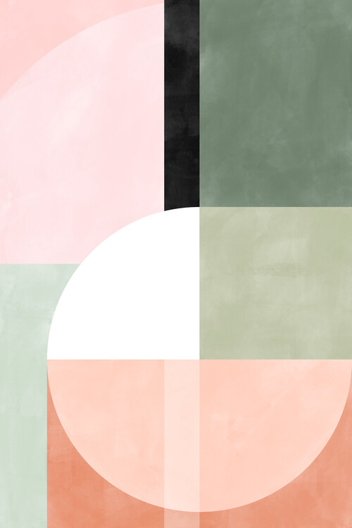 Poster Pink & Green Geometric Art No.2