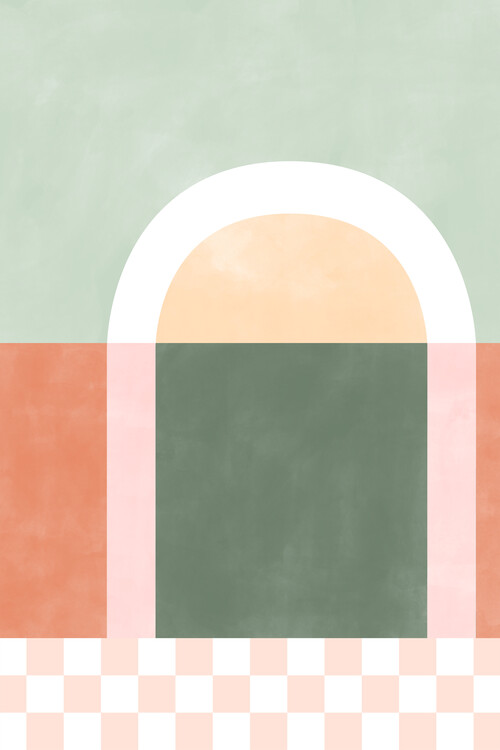 Poster Pink & Green Geometric Art No.3