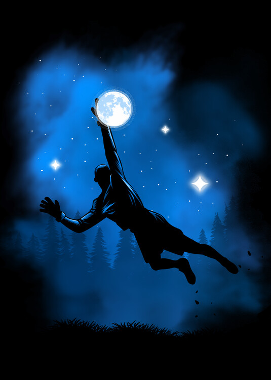 Плакат goalkeeper stopping the moon