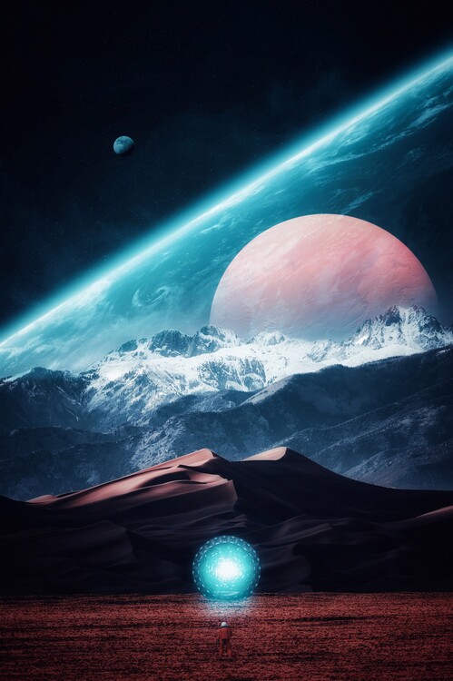 Plakat Astronaut on an unknown planet through a stargate