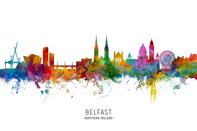 Плакат Belfast Northern Ireland Skyline Cityscape Painting Watercolor